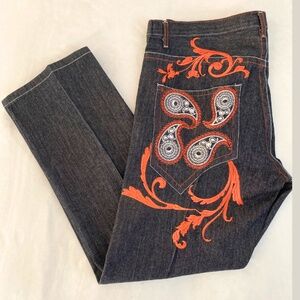 Vintage Rare Red Ape Men's Embroidered Paisley Baggy Jeans Size 42